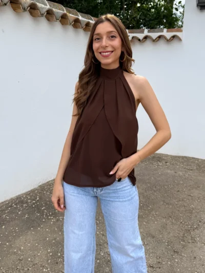 Top Halter Gasa Marrón