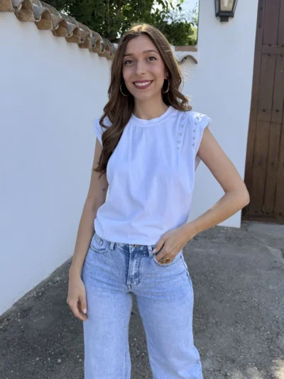 Camiseta Hombreras Tachas Blanco