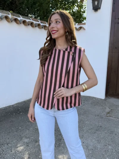 Chaleco Miley Rayas Rosa/Choco