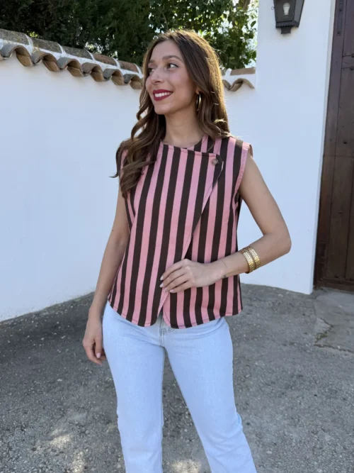 Chaleco Miley Rayas Rosa/Choco - Talla única