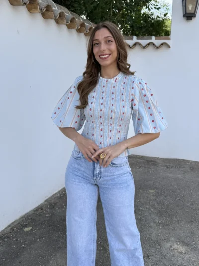 Blusa Farol Margaritas Azul Bebé