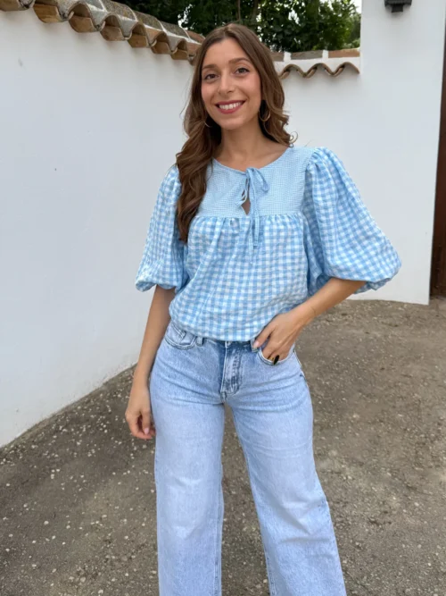Blusa Vichy Sara Azul - Talla única