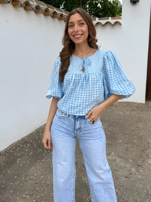 Blusa Vichy Sara Azul - Talla única