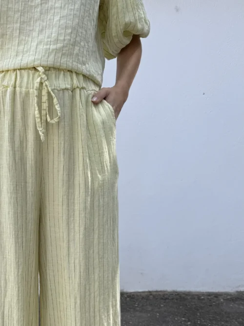 Pantalón Lino Rayas Amarillo Pastel - Talla única
