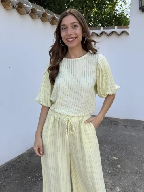 Blusa Lino Rayas Amarillo Pastel