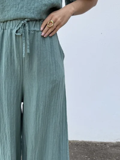 Pantalón Lino Raya Turquesa