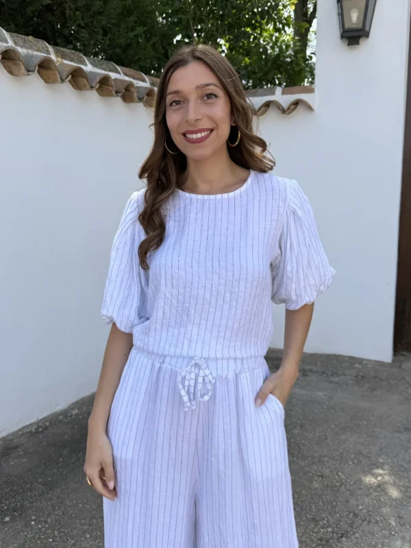 Blusa Lino Rayas Blanco - Talla única