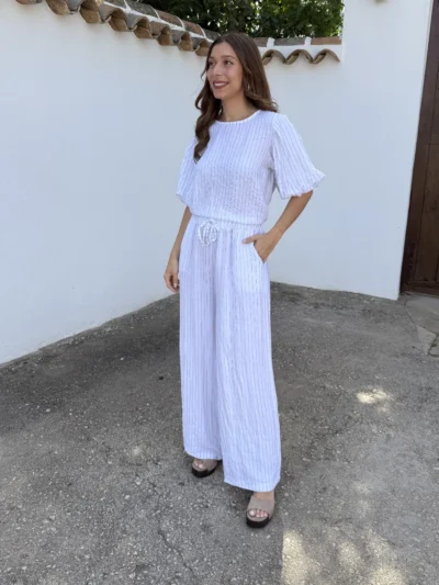 Pantalón Lino Rayas Blanco
