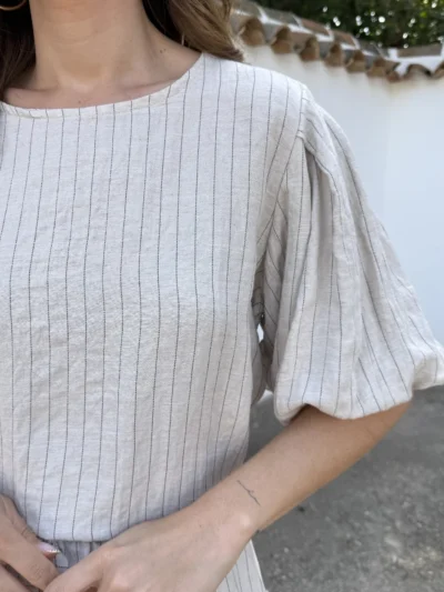 Blusa Lino Rayas Beige
