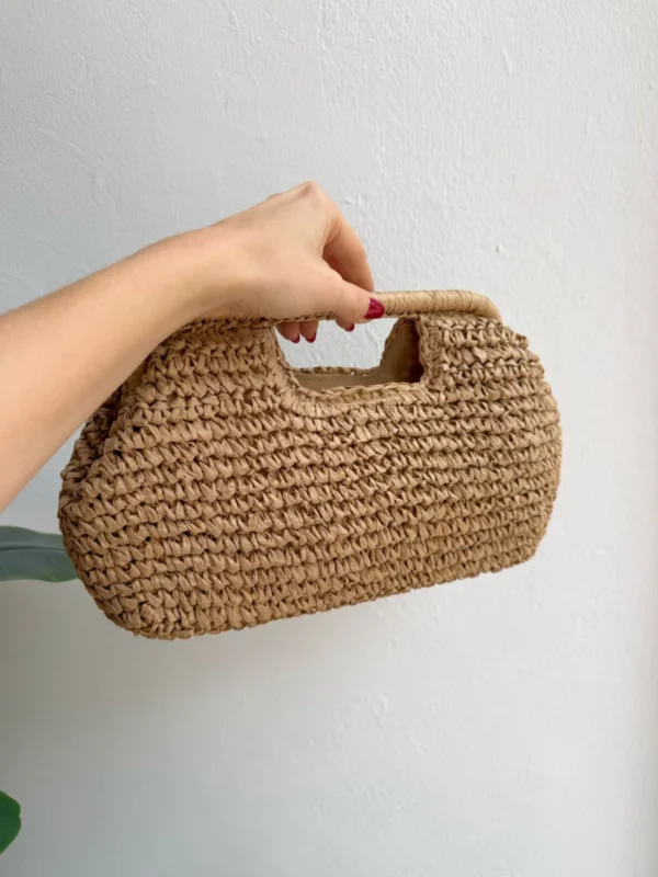 Bolso Rafia Mano Camel