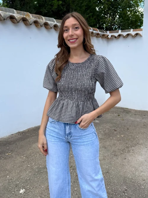 Blusa Farol Vichy Marrón