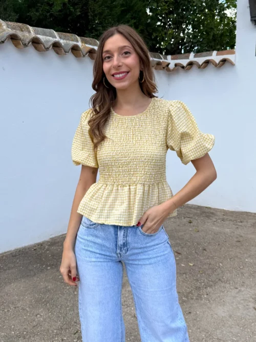 Blusa Farol Vichy Mostaza