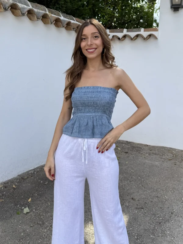 Top Lino Eria Azul - Talla única