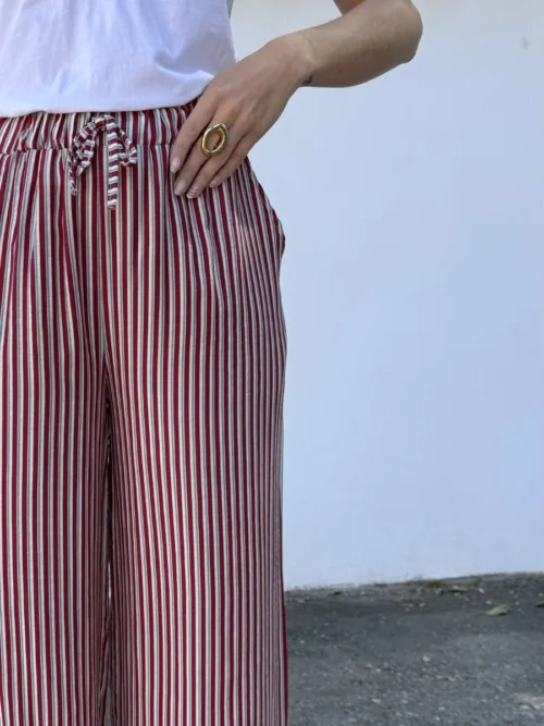 Pantalón Fluido Rayas Rojo