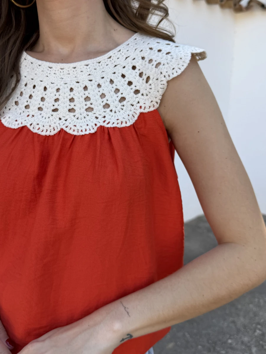 Blusa Cuello Croché Anaranjado - Imagen 2