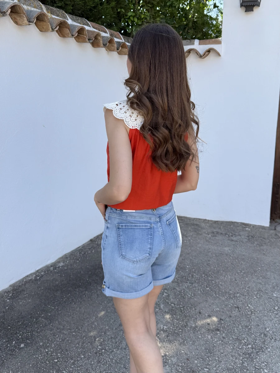 Blusa Cuello Croché Anaranjado - Imagen 3