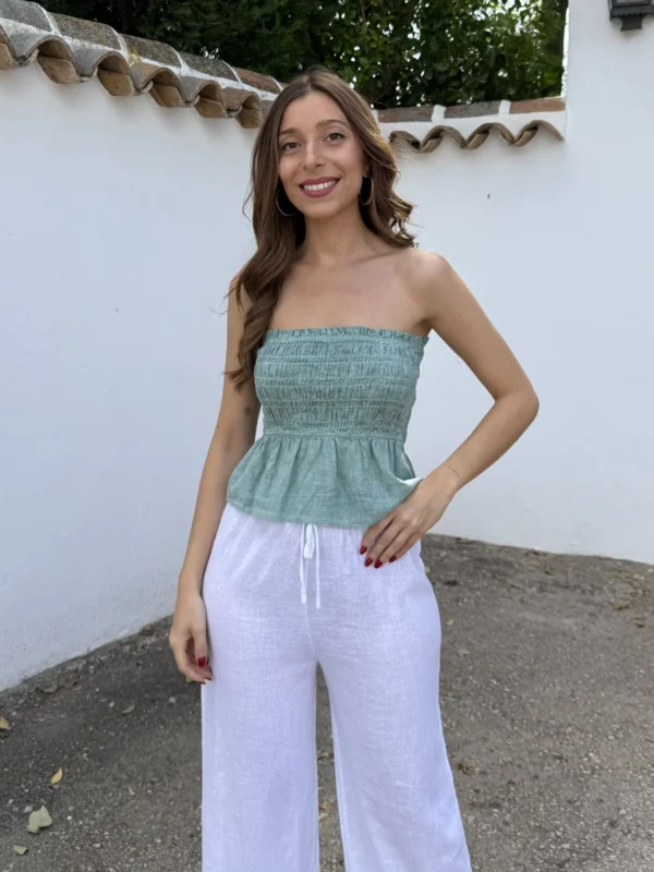 Top Lino Eria Aguamarina - Talla única