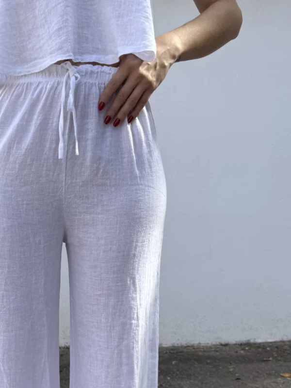 Pantalón Lino Blanco Flecos