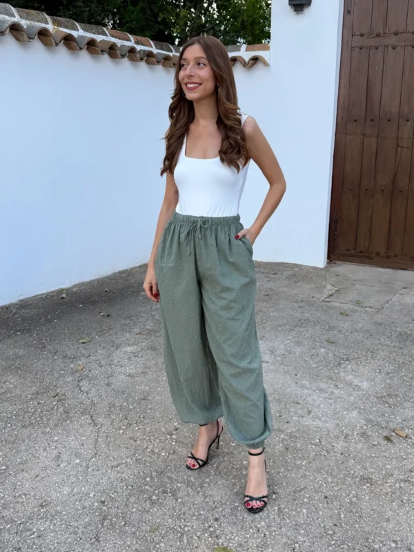 Pantalón Bombacho Relieve Verde - Talla única