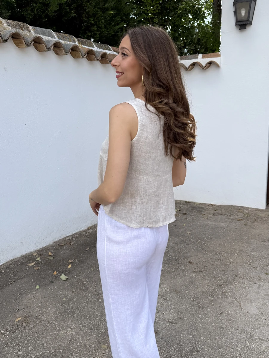 Top Mauri Lino Beige - Imagen 3
