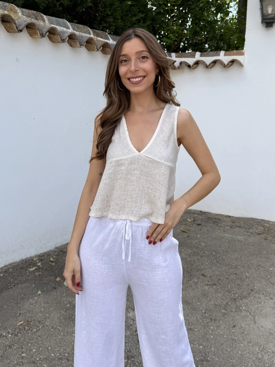 Top Mauri Lino Beige - Imagen 2