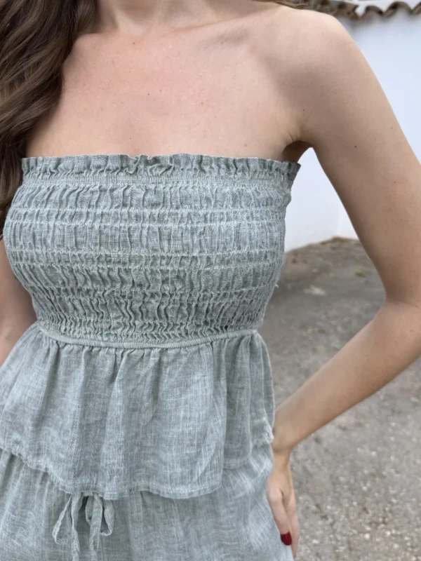 Top Lino Eria Verde Kaki - Talla única