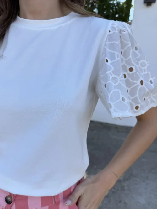 Camiseta Manga Calada Flores - Talla única