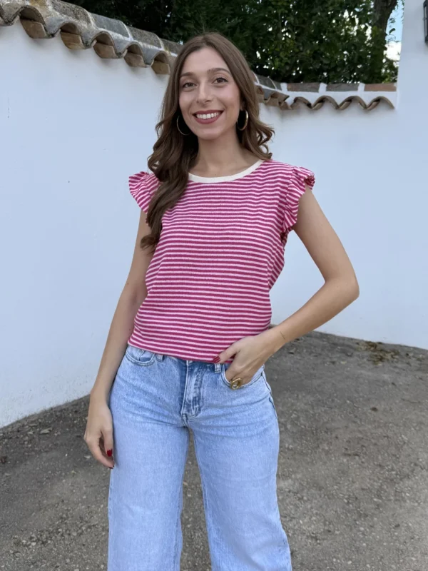 Camiseta Punto Volantito Manga Rosa