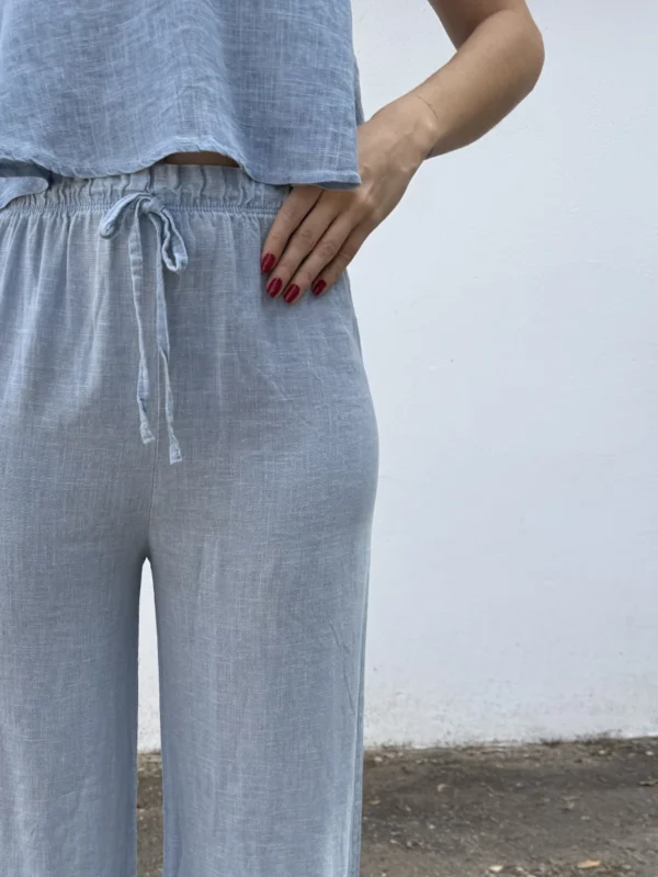 Pantalón Lino Azul Flecos