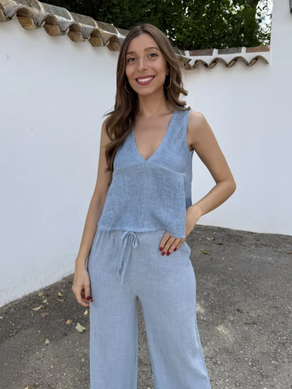 Top Mauri Lino Azul