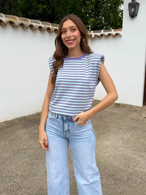 Camiseta Hombreras Lila/Azul