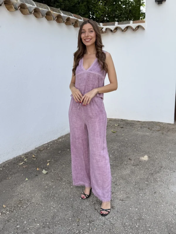 Pantalón Lino Malva Flecos