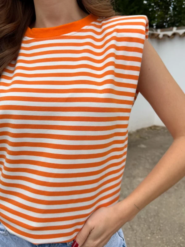 Camiseta Hombreras Naranja/Blanco - Talla única