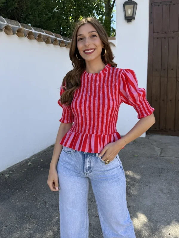 Blusa Panal Rayas Rojo - Talla única