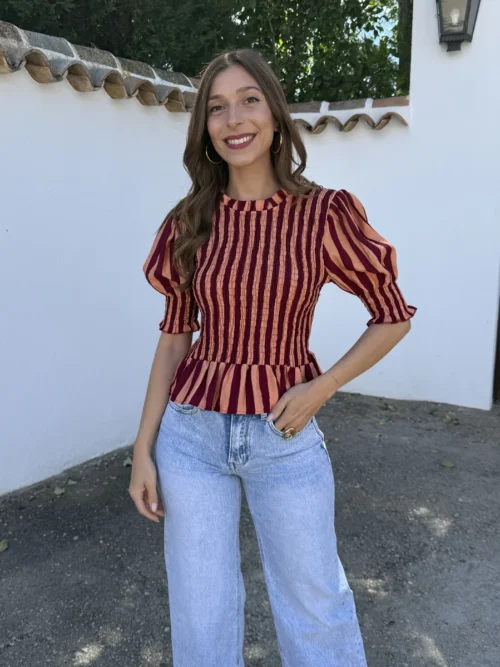 Blusa Panal Rayas Burdeos