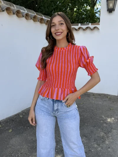 Blusa Panal Rayas Flúor Naranja