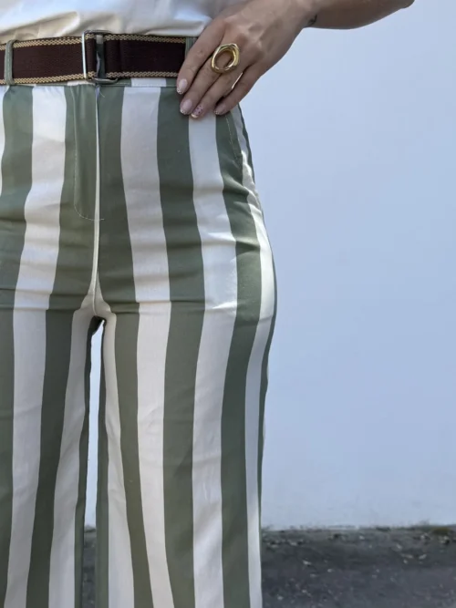 Pantalón Rayas Verde Cinturón