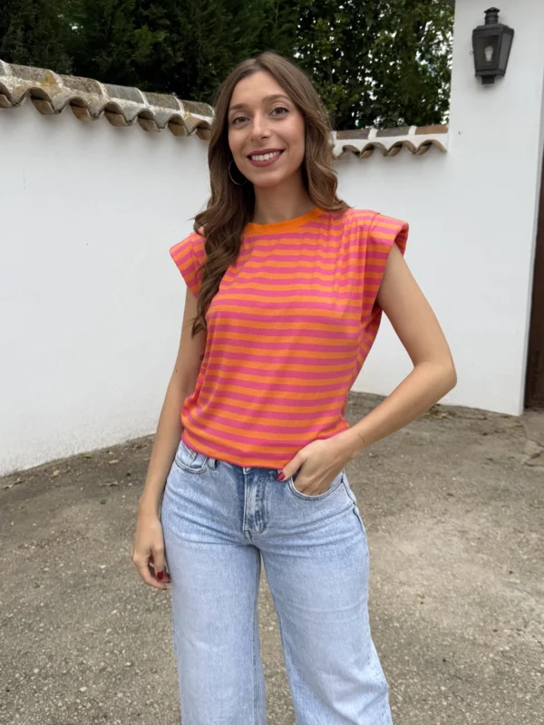 Camiseta Hombreras Rosa/Naranja