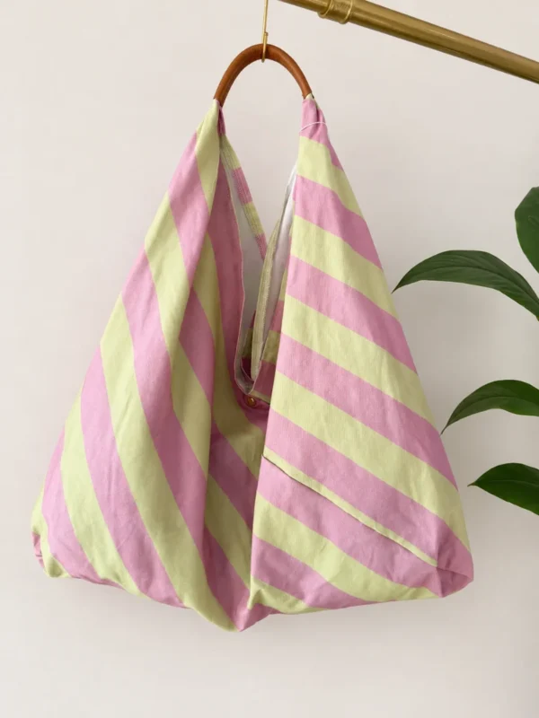 Bolso Tela Rayas Rosa/Amarillo Pastel