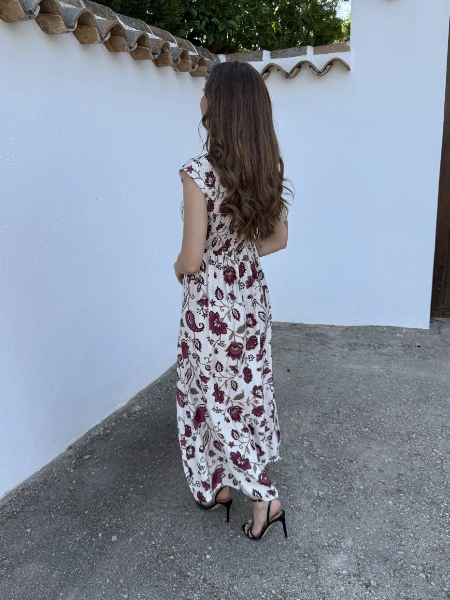 Vestido Colombia Flores Vino - Imagen 2