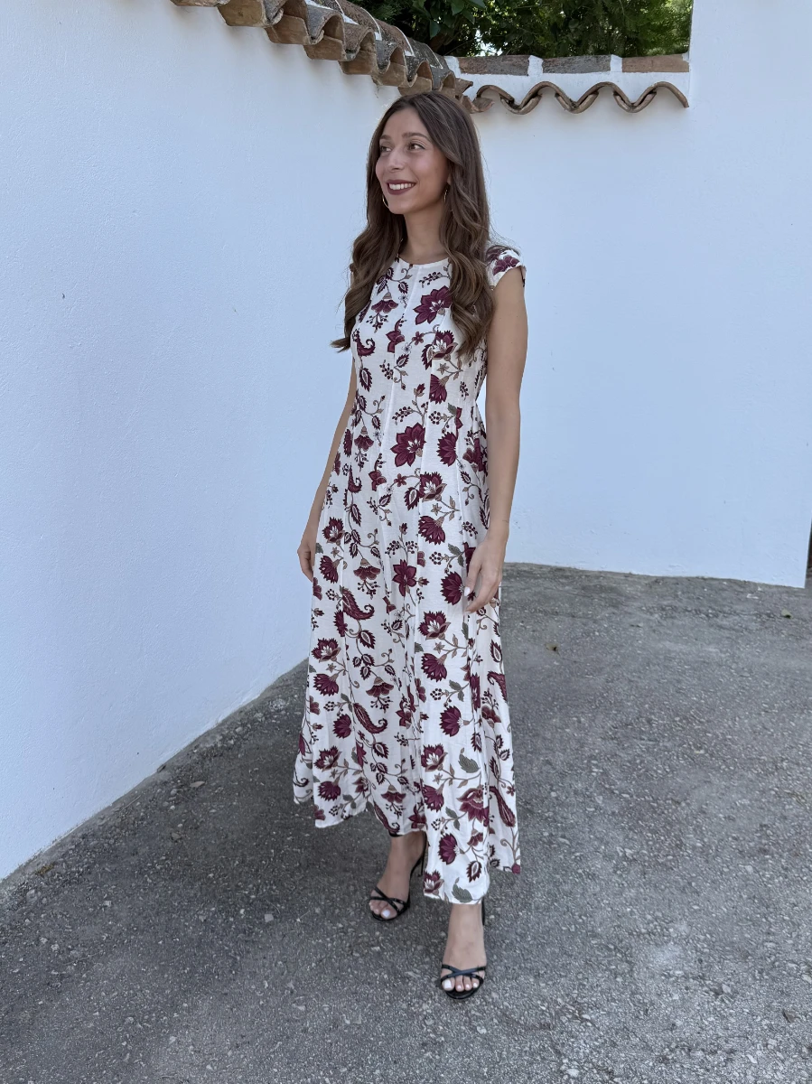 Vestido Colombia Flores Vino - Imagen 3
