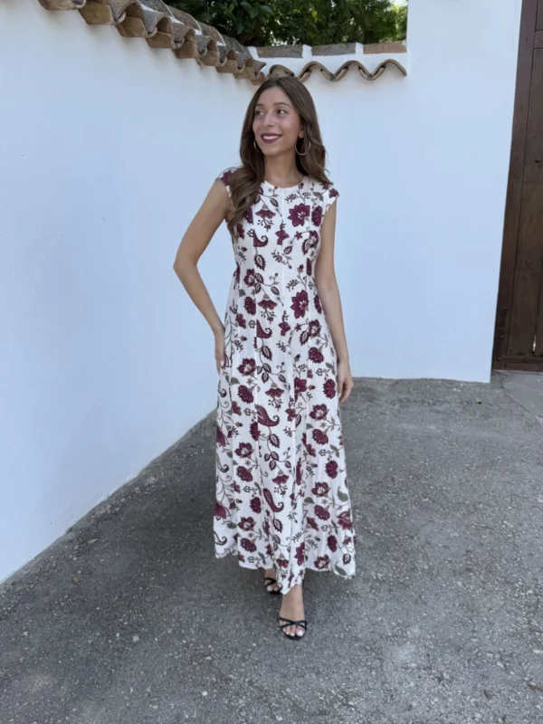Vestido Colombia Flores Vino