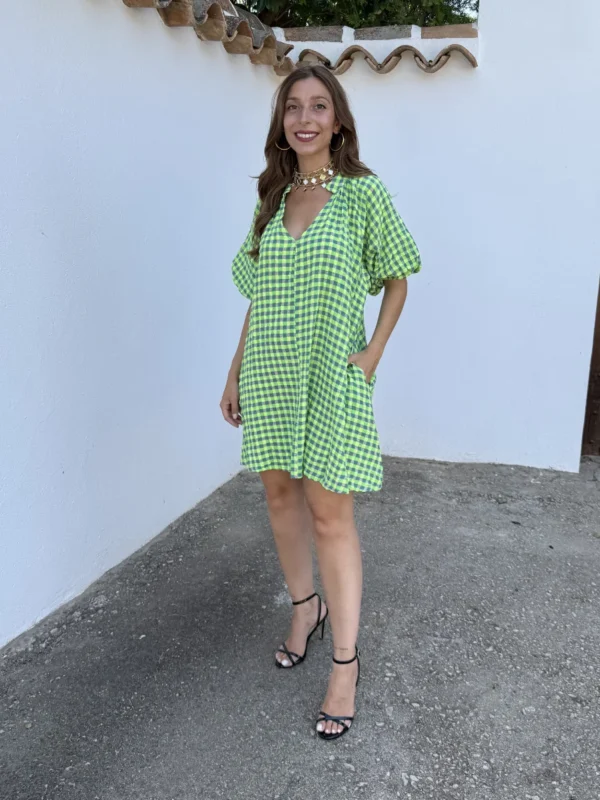 Vestido Mini Vichy Flúor Verde Menta