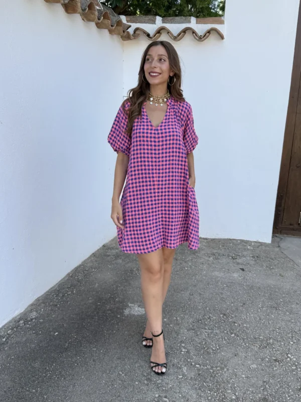 Vestido Mini Vichy Flúor Rosa