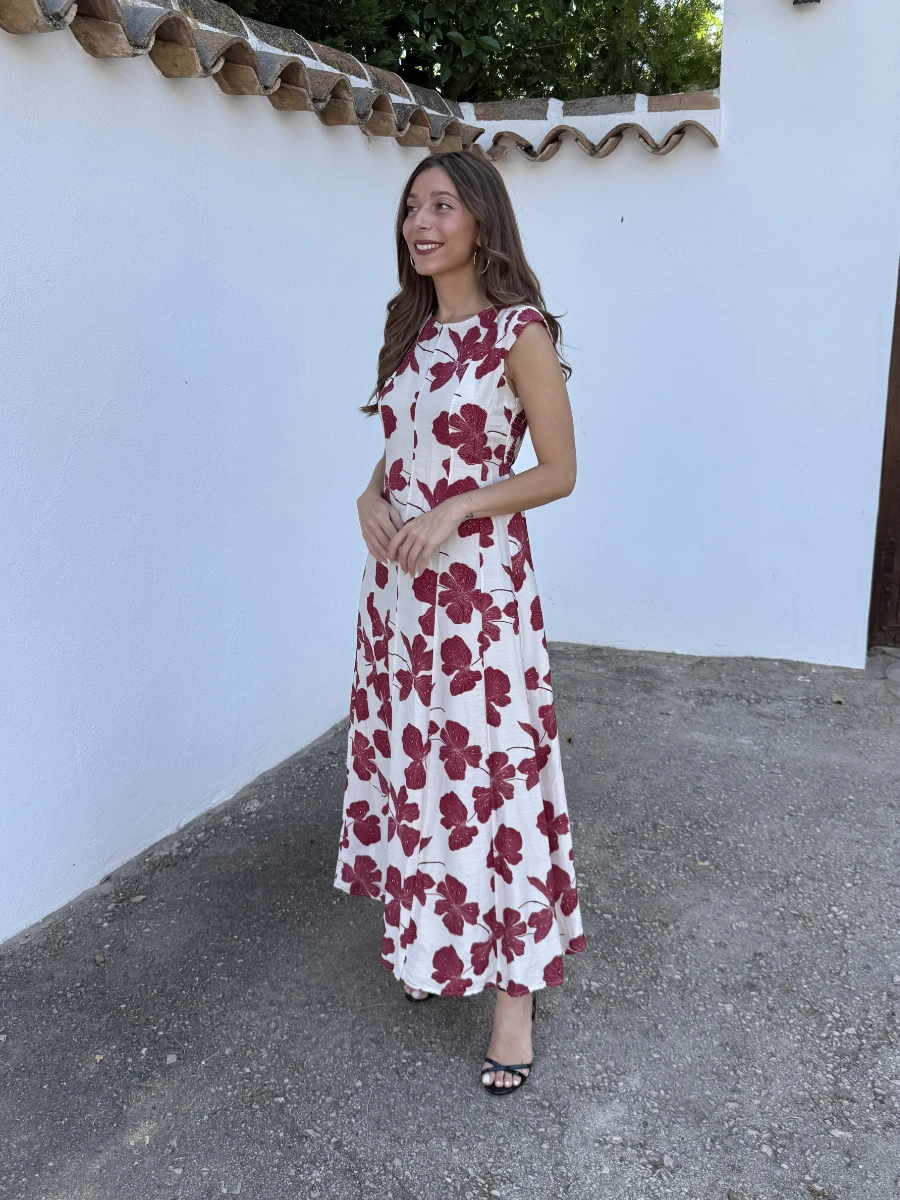 Vestido Colombia Flores Frambuesa - Imagen 3