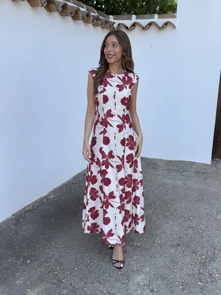 Vestido Colombia Flores Frambuesa