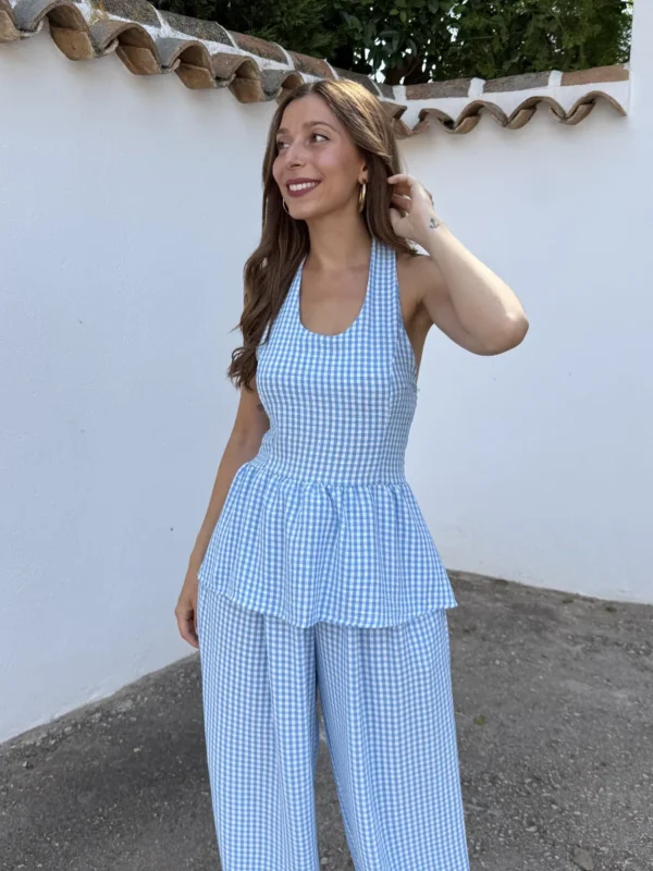 Top Dolly Vichy Azul Bebé