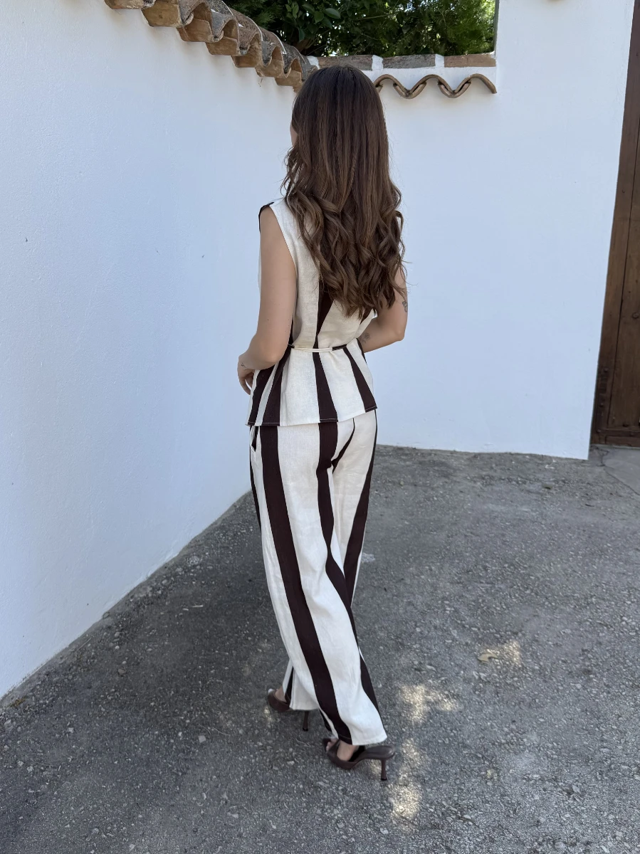 Conjunto Rayas Lino Marrón - Imagen 4