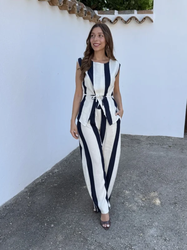 Conjunto Rayas Lino Azul