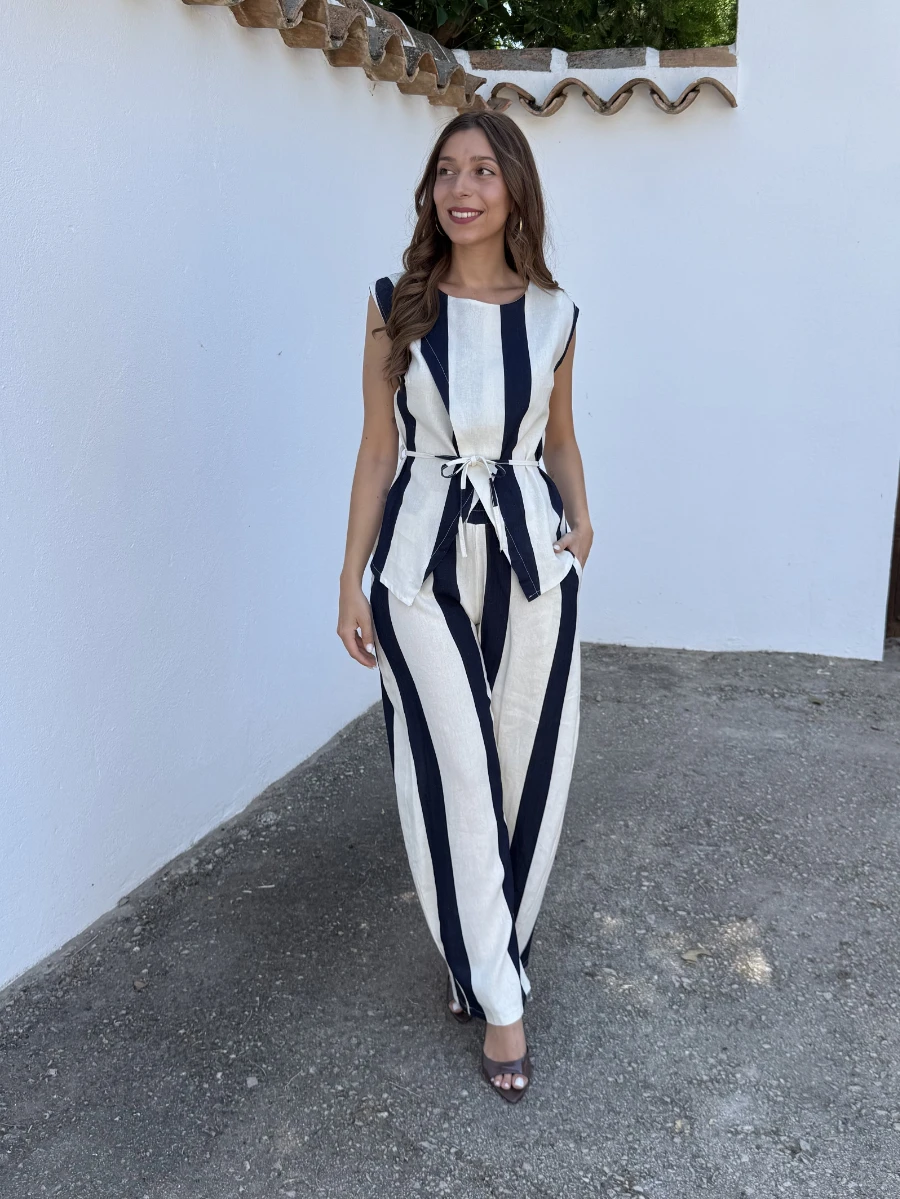 Conjunto Rayas Lino Azul